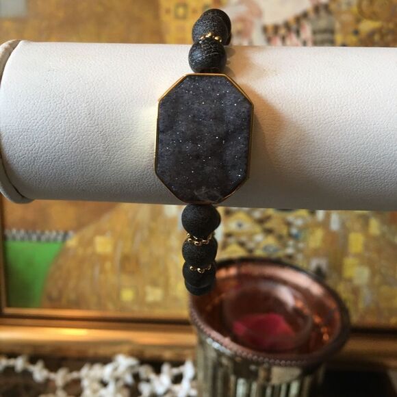 BLACK DRUZY Stone Rustic Cuff - Picture 1 of 4